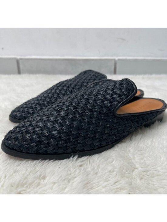 Robert Clergerie Alice Black Raffia Woven Mules Slides Flats Shoes Size 38.5 / 8